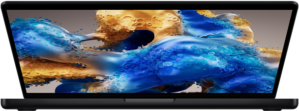 半分開いた状態のMacBook Pro。カラフルな画面が見えている