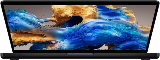 半分開いた状態のMacBook Pro。カラフルな画面が見えている