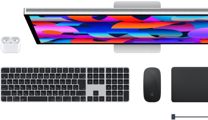 Macアクセサリ：AirPods、Studio Display、Magic Keyboard、Magic Mouse、Magic Trackpad、スペースブラックのMagSafe充電ケーブル