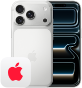 並んで置かれたiPhone 17 Pro、背面の外観、Proのカメラシステム、3つのレンズ、マイク、フラッシュ。iPhone 17 Pro、前面の外観、オールスクリーンのデザイン